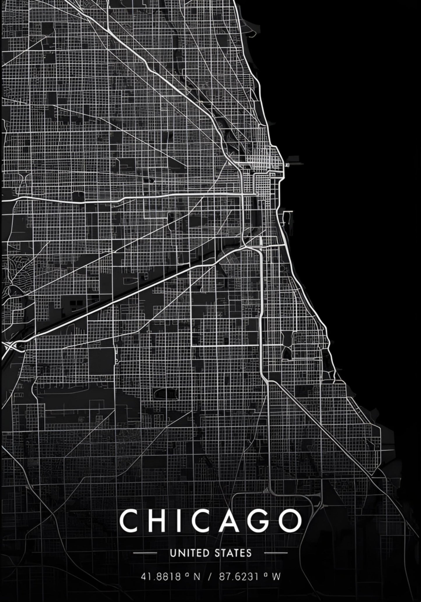 Chicago City Map Poster | Black and White Art Print | Modern Wall Decor | USA Cityscape