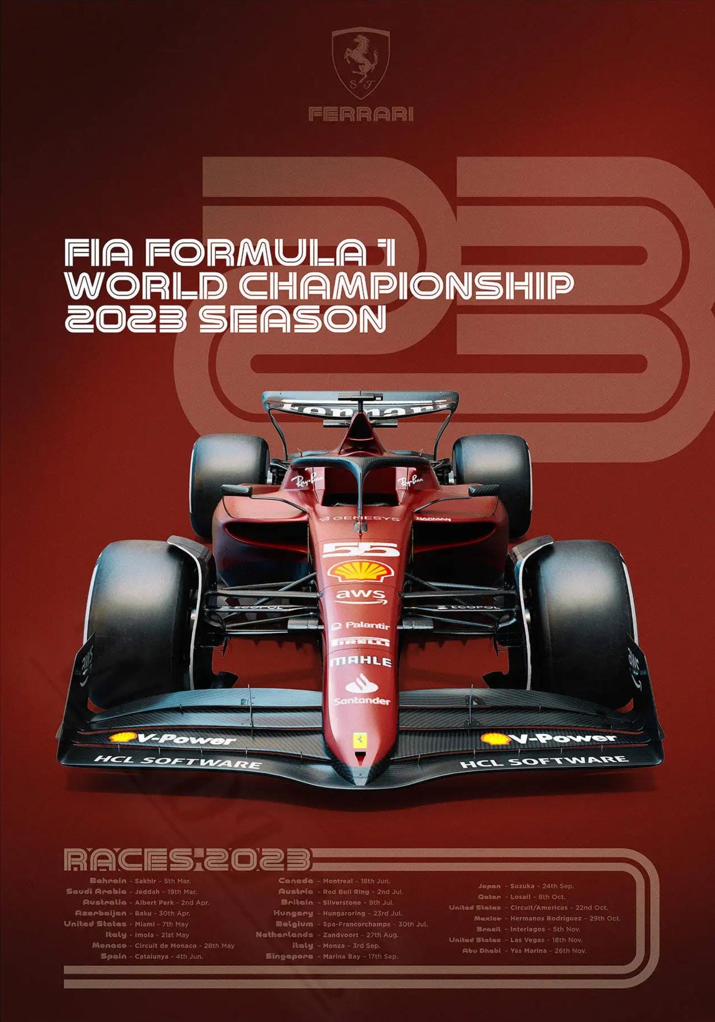 Ferrari | Charles Leclerc | Carlos Sainz | Classic 2023 F1 Team Championship Poster