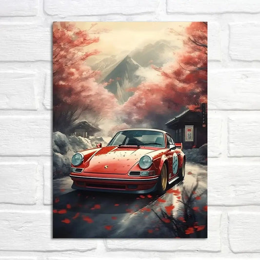 Porsche 911 | Winter Charm at Mount Fuji | Cultural Gateway | Iconic Traveling Porsche Posters