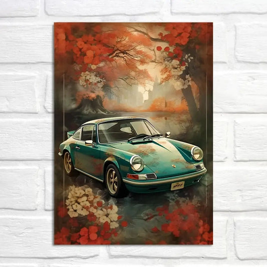 Porsche 911 Poster | Dreamy Cherry Blossoms Scene | Springtime Bloom Drive | Serene Getaways