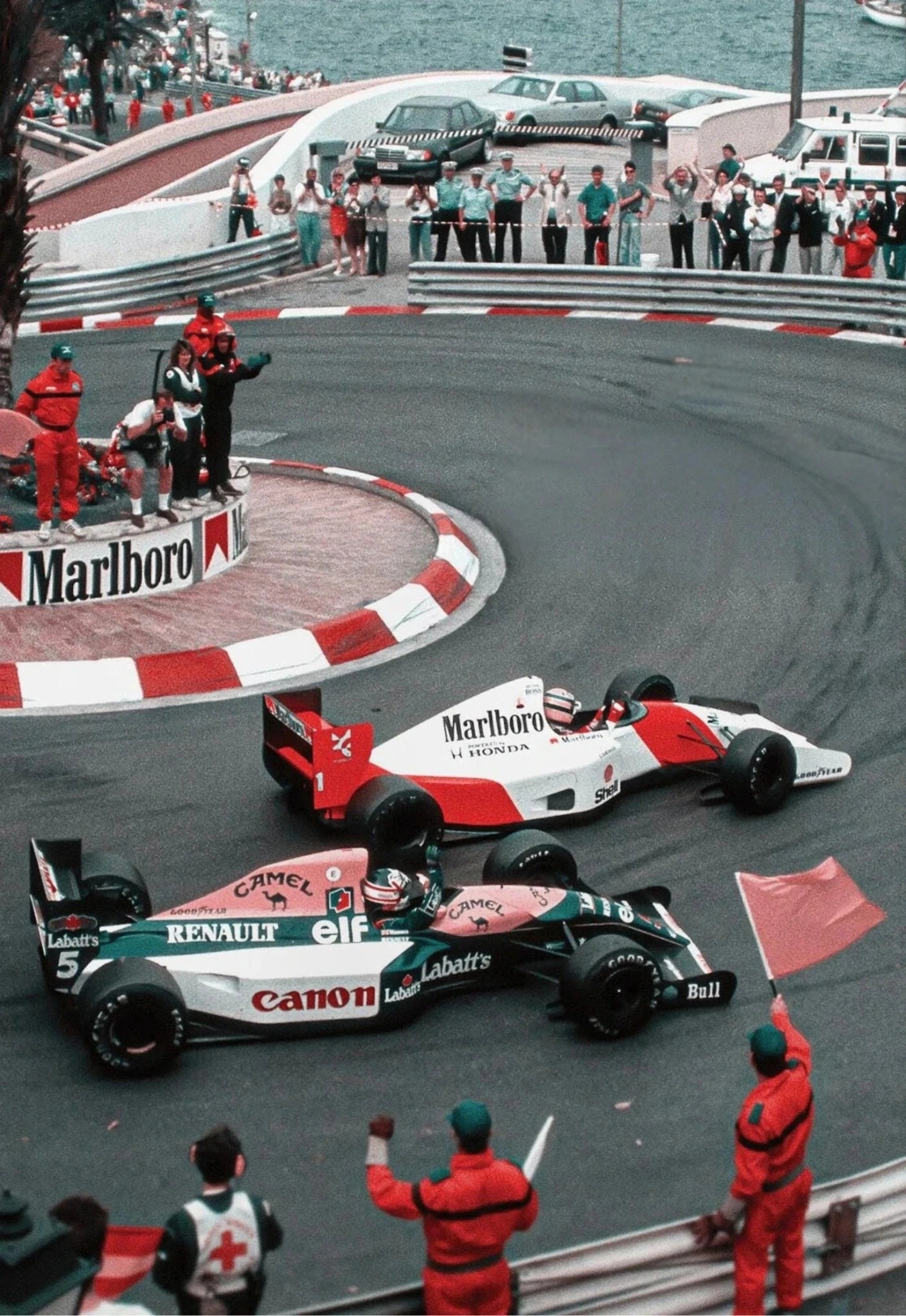 Monaco Formula 1 Poster | Vintage Grand Prix Art | Ayrton Senna McLaren vs Nigel Mansell Canon Williams-Renault Racing