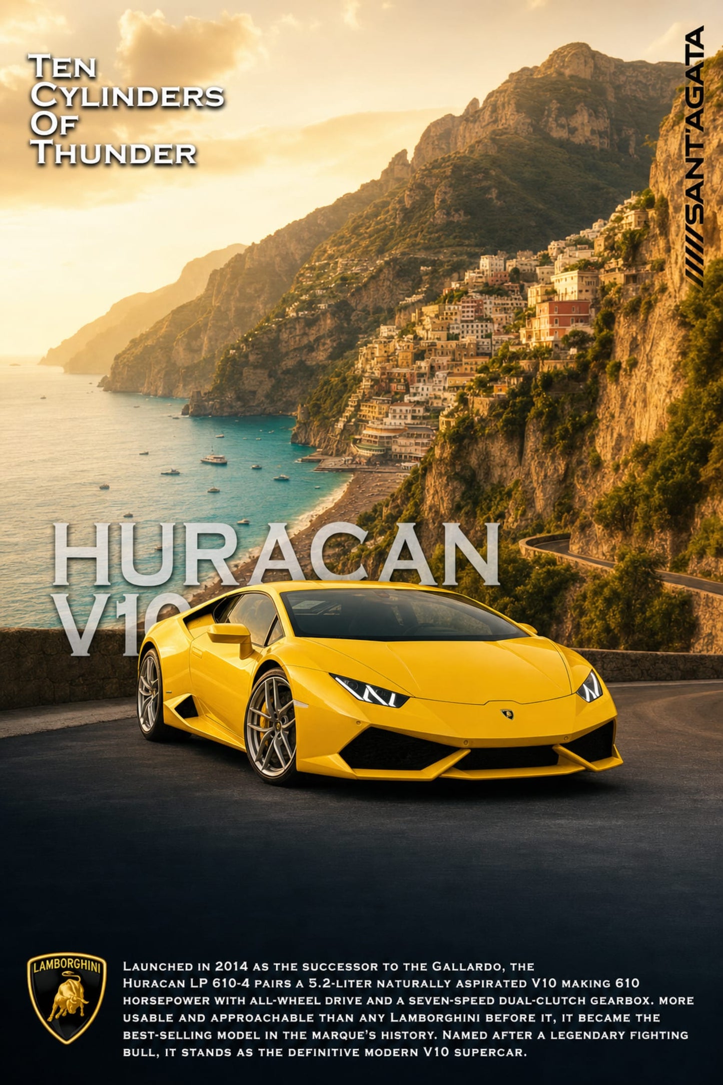 Lamborghini Huracan V10 Supercar Poster | Iconic Italian Sports Car Print | Automotive Wall Art | High-Quality Decor | Luxury Car Enthusiast Gift | Stylish Home Office Decor | Classic Car Poster