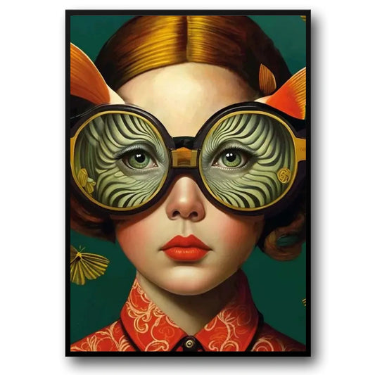 Floral Girl Poster | Surreal Oceanic Swirls | Fish-Eye Goggles Art | Marine Inspired Decor