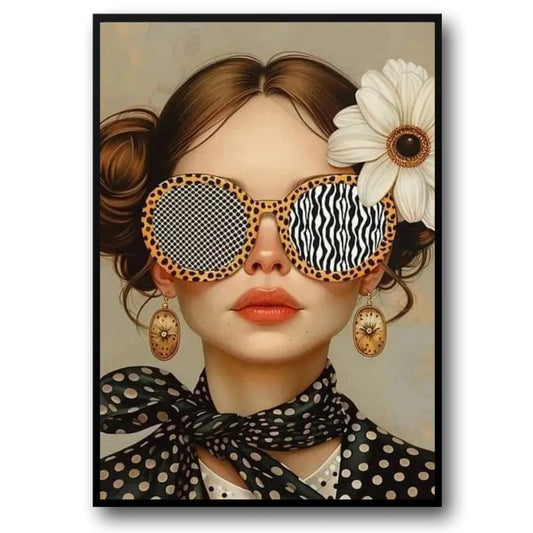 Floral Girl Poster | Sophisticated Patterned Elegance | Intricate Design | Chic Floral & Polka Dot Theme