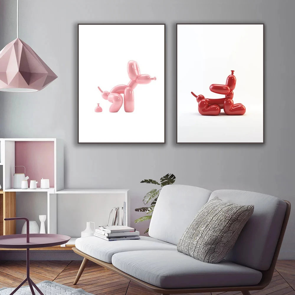 Pop Art Balloon Dog Poster | Abstract Toilet Wall Decor | Modern Bathroom Canvas | Funny Home Mural