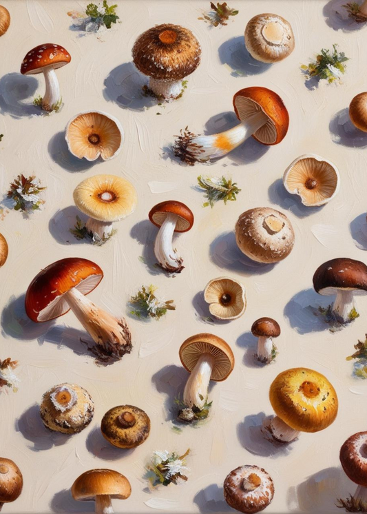 Mushrooms Mix Poster | Botanical Illustration | Wall Art Decor | Nature-Inspired Vintage | Home & Garden Decor
