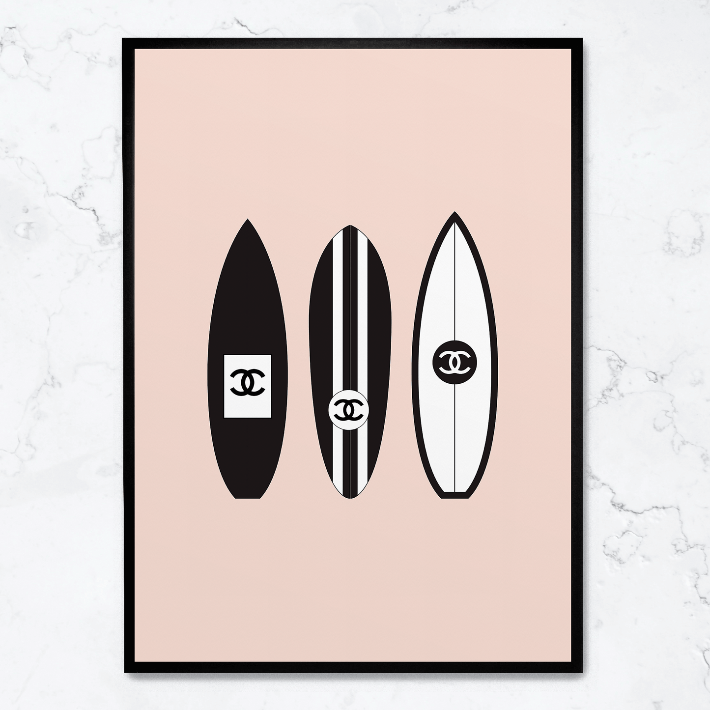 Chanel Surfboard Art | Vintage Fashion Poster | Luxury Home Decor | Wall Art