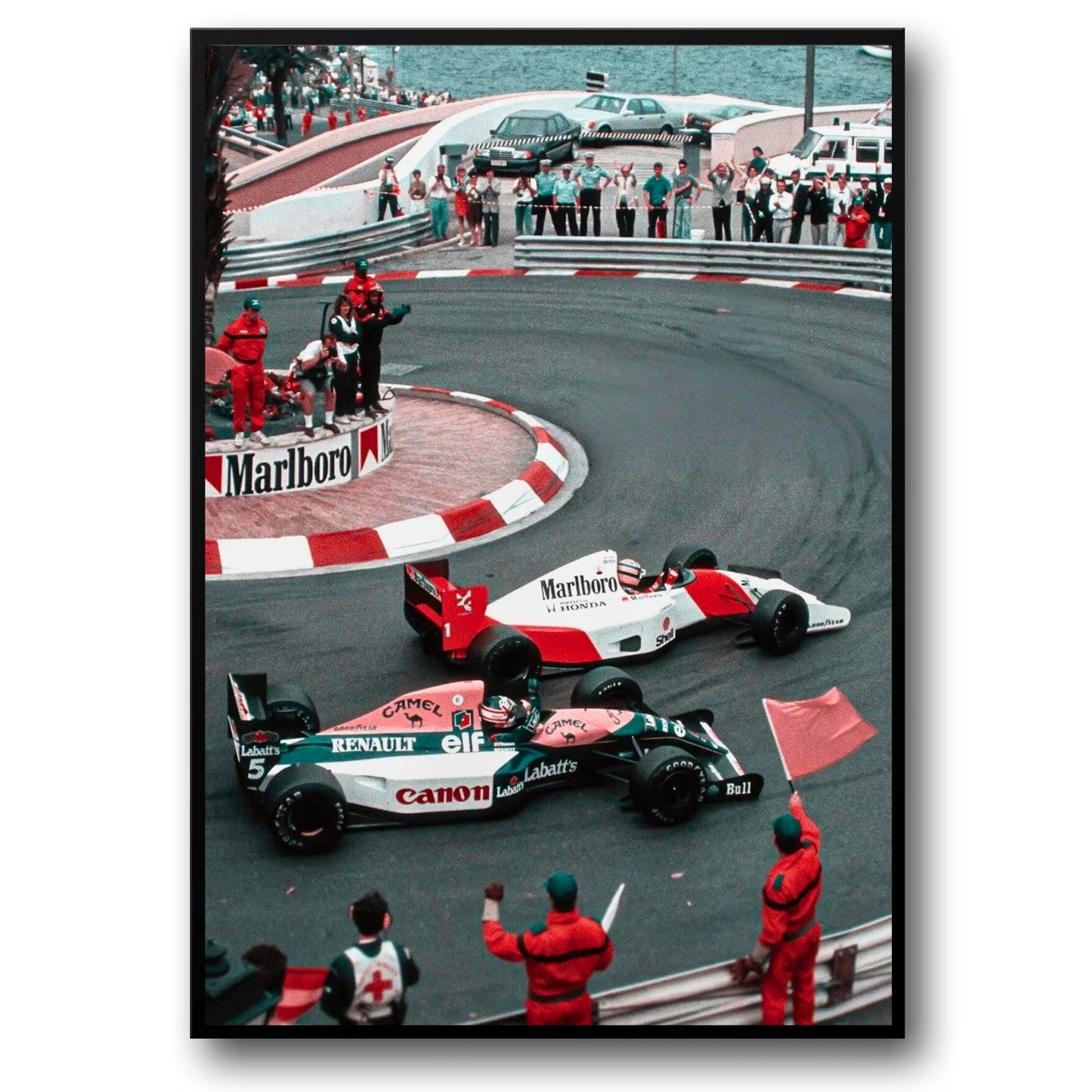 Monaco Formula 1 Poster | Vintage Grand Prix Art | Ayrton Senna McLaren vs Nigel Mansell Canon Williams-Renault Racing