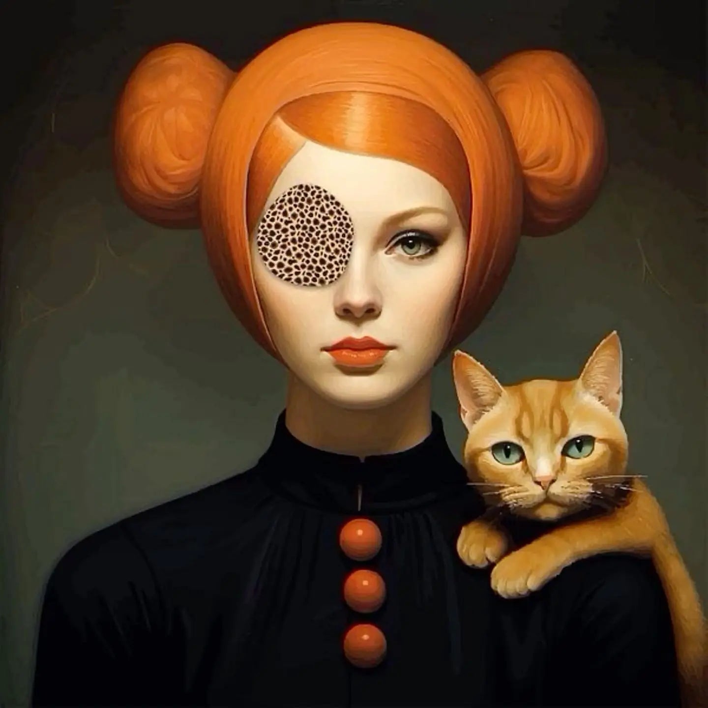 Poster | Floral Girl and Cat | Vintage Style with Modern Twist | Unique Eye-Piece Design | Home Decor Artwork