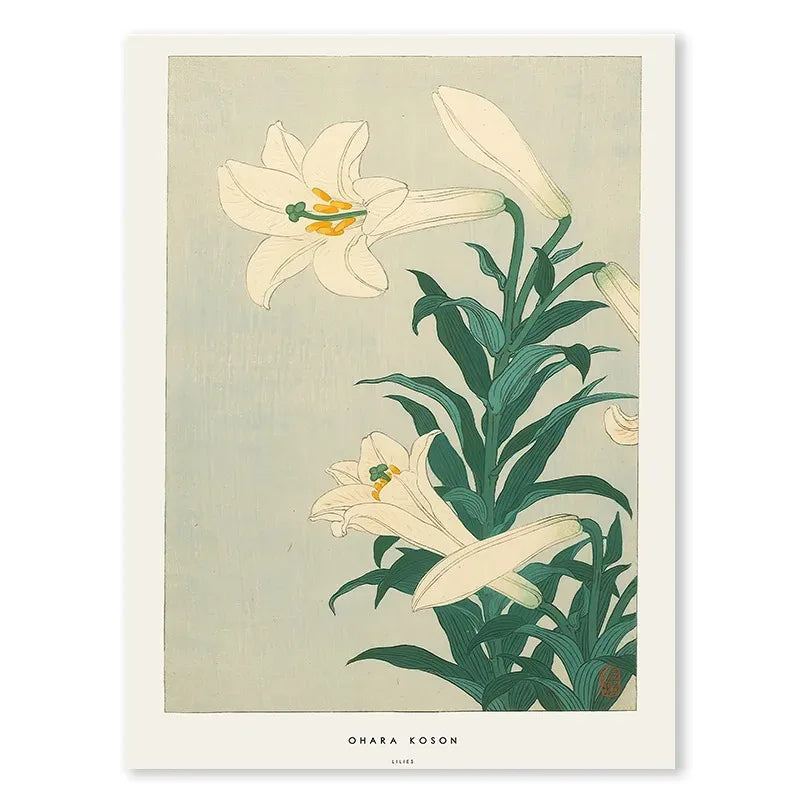 Ohara Koson | Lilies Artwork Poster | Japanese Ukiyo-e Style | Decorative Home Wall Art