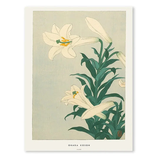 Ohara Koson | Lilies Artwork Poster | Japanese Ukiyo-e Style | Decorative Home Wall Art