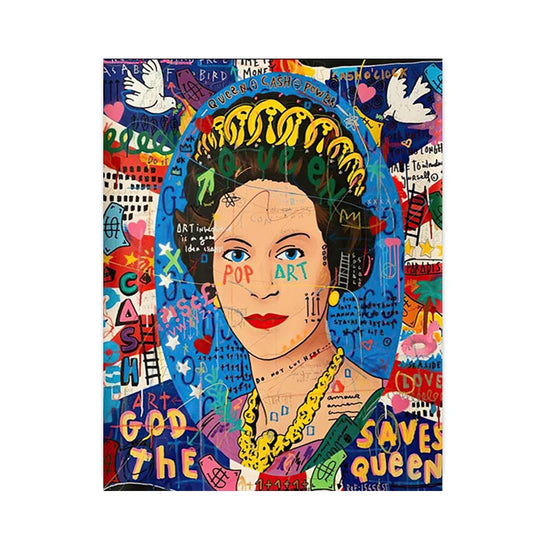 Abstract Graffiti Wall Art | Queen of England Portrait | Pop Art Poster for Living Room Decor