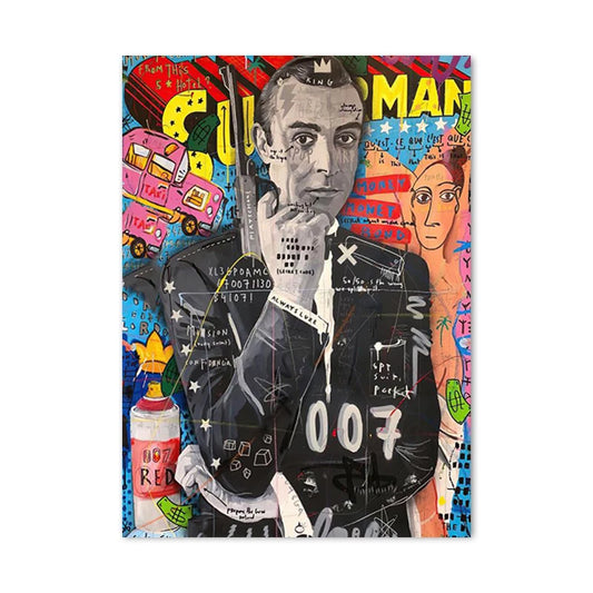 Sean Connery| James Bond | Abstract Street Pop Art | Graffiti Canvas Poster | Portrait Wall Art | Home Decor