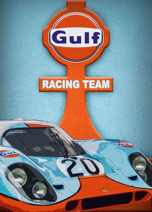 Porsche 917 | Vintage Racing Poster | Iconic Gulf Livery on the Porsche 917 | Celebrate Historic Motorsport Moments