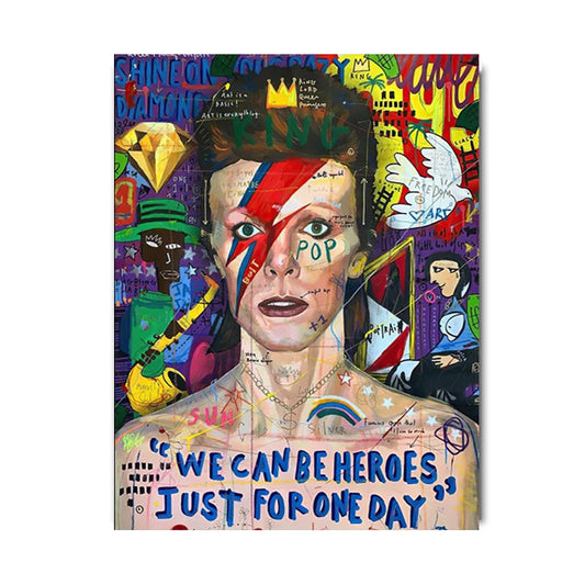Abstract David Bowie Graffiti Art | Pop Canvas Poster Prints | Wall Decor for Living Room