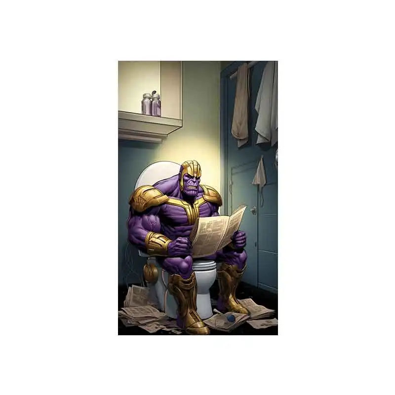 Marvel Superhero Cartoon Poster | Spiderman Reading Newspaper | Funny Bathroom Wall Art | Comic Canvas Decor