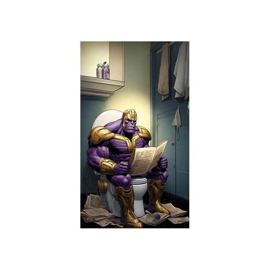 Marvel Superhero Cartoon Poster | Spiderman Reading Newspaper | Funny Bathroom Wall Art | Comic Canvas Decor