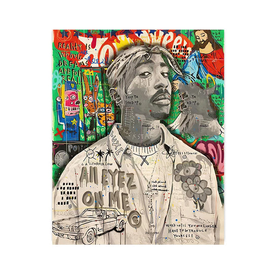 Abstract Street Pop Art Poster | Tupac Portrait | Graffiti Wall Art for Living Room Decor