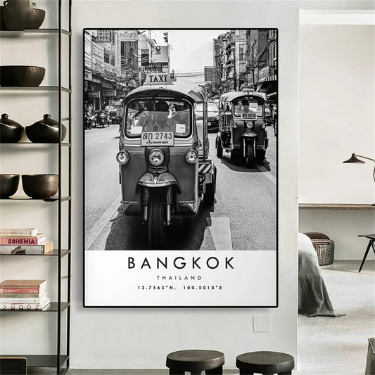 Bangkok Streets Tuk-Tuk Poster | Vibrant Thailand Experience | Colorful Urban Scene Artwork