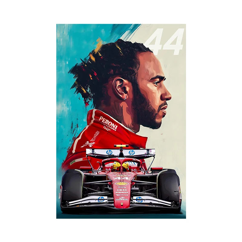 Lewis Hamilton 2025 Formula 1 Season Artistic Portrait Poster | Vibrant Abstract Background | SF25 Car | Number 44