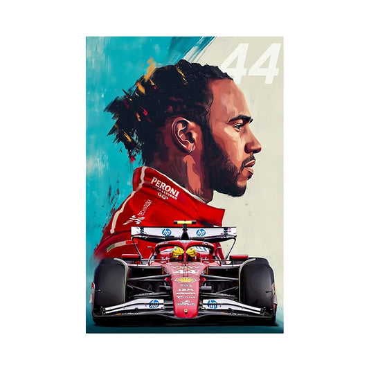 Lewis Hamilton 2025 Formula 1 Season Artistic Portrait Poster | Vibrant Abstract Background | SF25 Car | Number 44