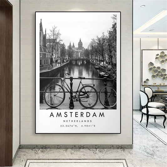 Amsterdam Canals | Scenic Waterways | Urban Landscape | Travel Decor | Poster