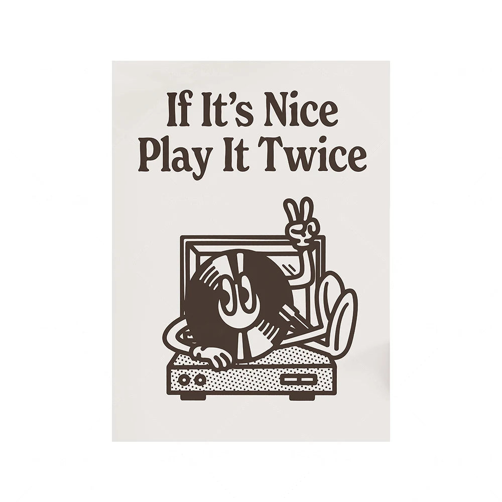 More Espresso Less Depresso Poster | Retro Cartoon Character Art | Record Player Theme | Canvas Wall Decor