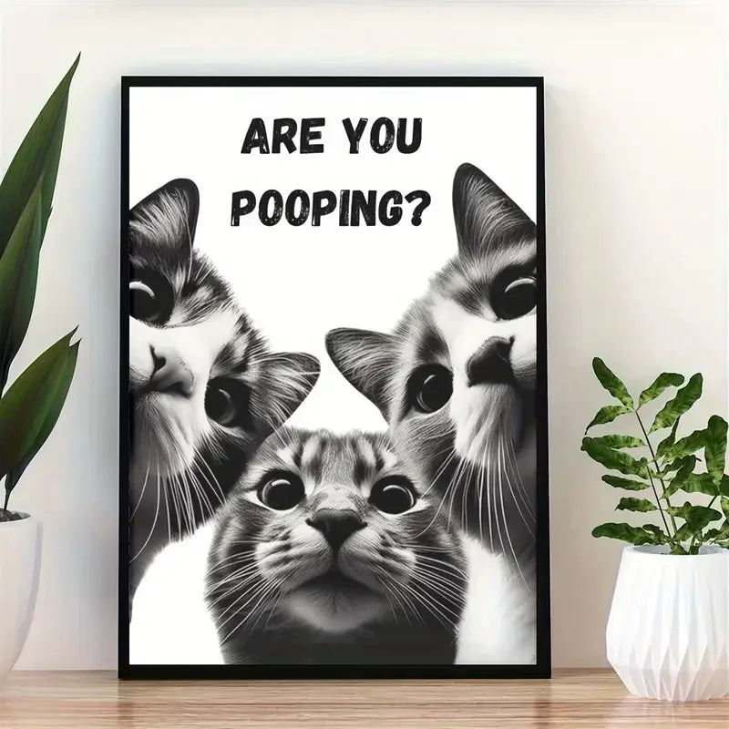 Funny Black Cat Kitten Reading Newspaper Poster | Animal Art Quote for Living Room Decor | Retro Style