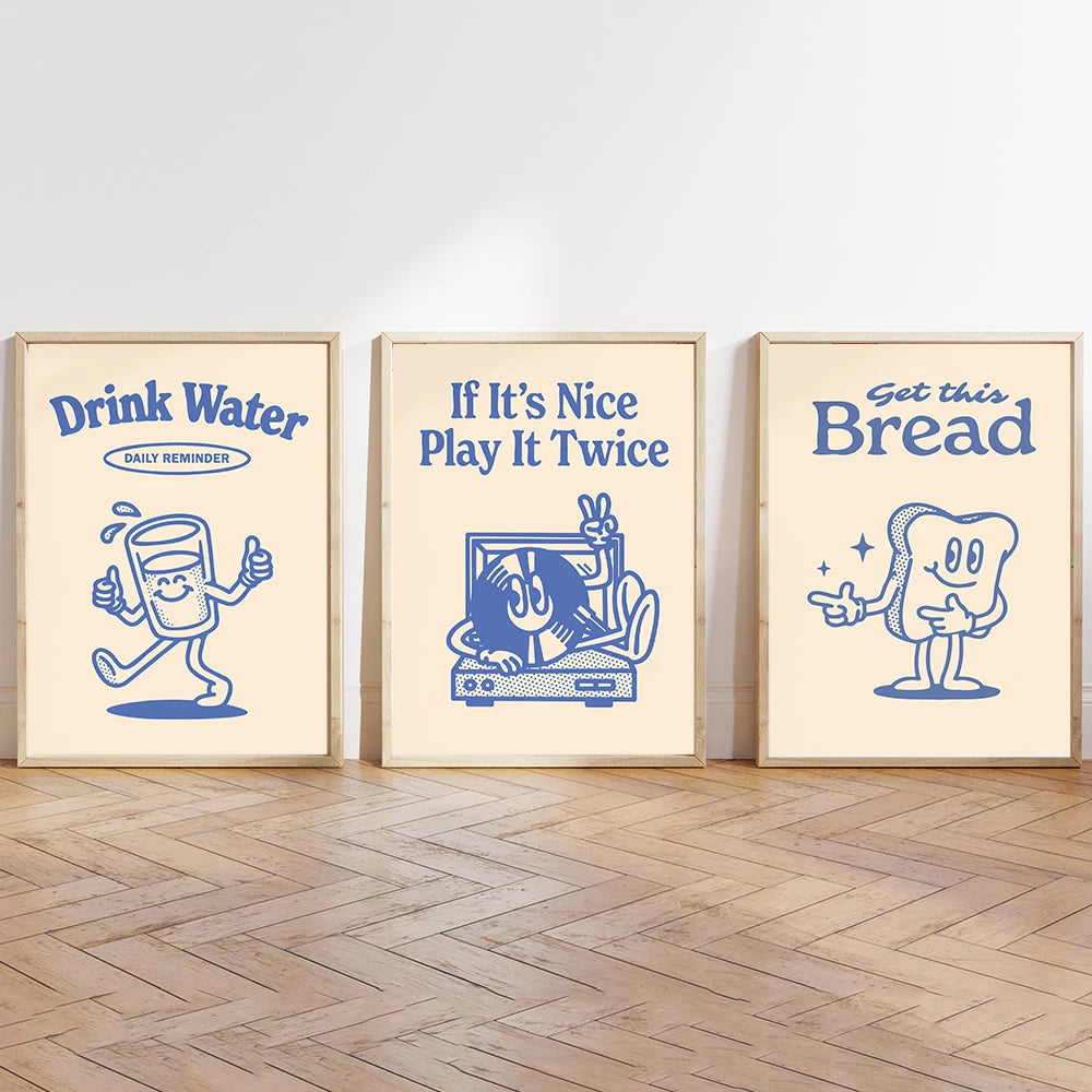 More Espresso Less Depresso | Retro Cartoon Character | Wall Art Poster | Canvas Painting Room Decor | Record Player Theme | Home Decor