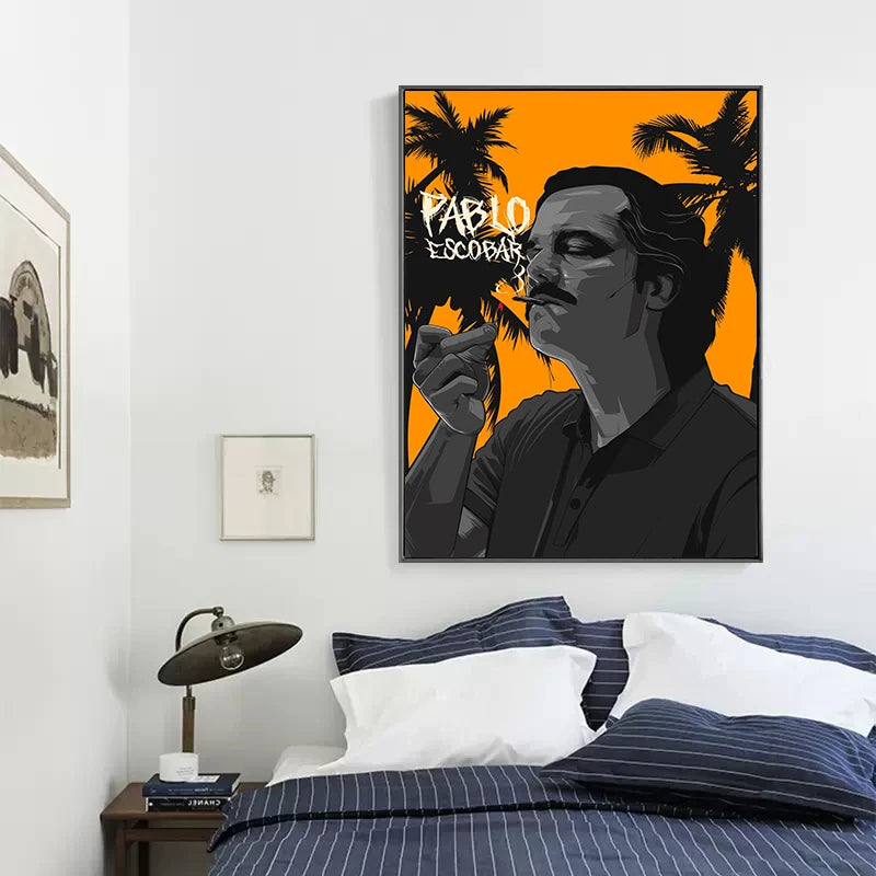 Pablo Escobar with Palm Trees | Artistic Wall Decor Poster | Tropical In The Background | Perfect For Living Room, Office, Or Study