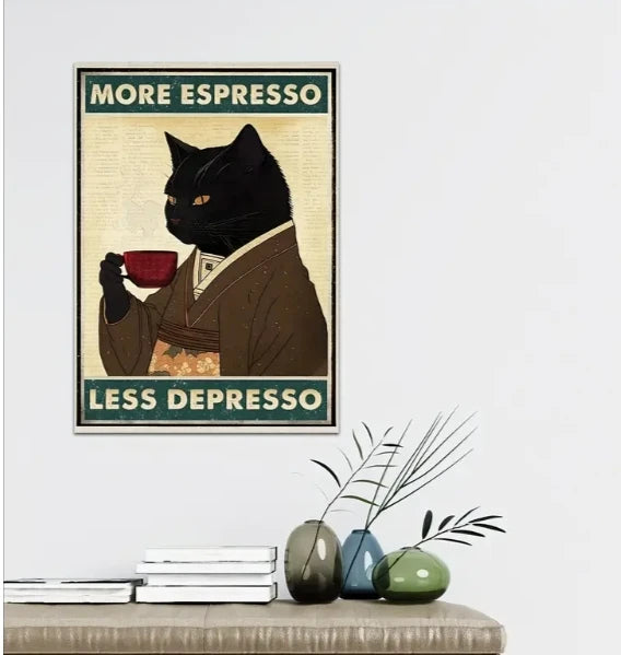 Black Cat Reading Newspaper | Funny Animal Poster | Art Quote | Retro Art | Living Room Decoration | Wall Art