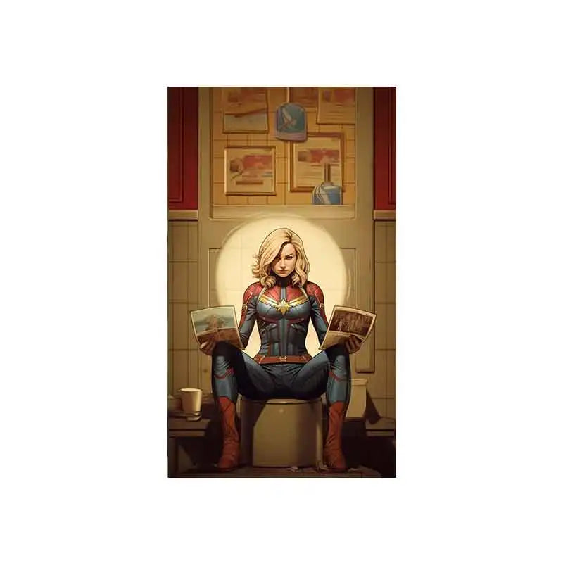 Marvel Superhero Poster | Spiderman Comic Canvas | Funny Toilet Newspaper Art | Cartoon Bathroom Decor | Pop Wall Artwork