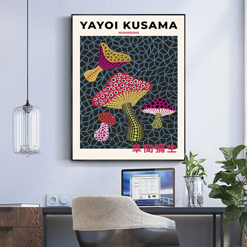 Yayoi Kusama Art Poster | Mushrooms Design | Home Wall Decor | Visual Artwork | Garden-Inspired Artwork