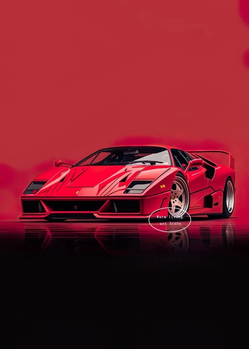 Red Black Luxury Car Ferraris-F40 Posters and Prints Canvas Painting Wall Art Pictures Modern Living Room Office Home Decor