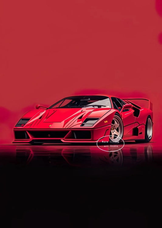 Red Black Luxury Car Ferraris-F40 Posters and Prints Canvas Painting Wall Art Pictures Modern Living Room Office Home Decor