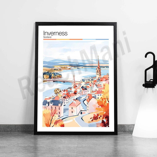 Inverness, Hereford, Dundee, Derby, Chester, Cardiff, Blackpool, Birmingham, Belfast, Basingstoke England UK travel art poster