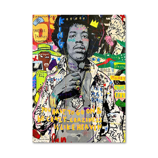 Abstract Street Pop Graffiti Art | Jimi Hendrix Portrait | Canvas Poster Prints for Living Room Decor