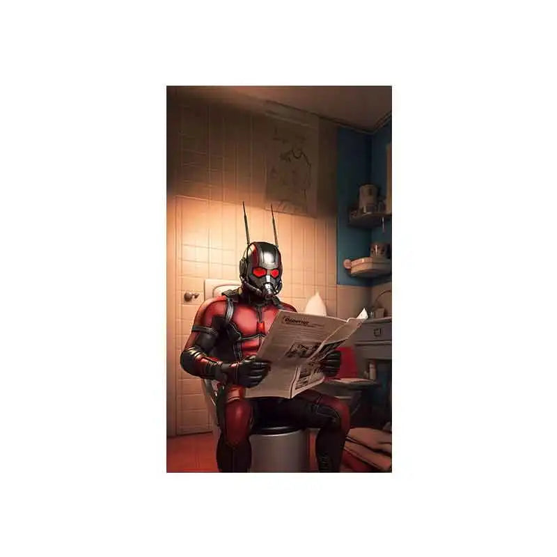 Marvel Comic Poster | Superhero Bathroom Wall Art | Funny Spiderman Reading Newspaper Decor | Cartoon Canvas