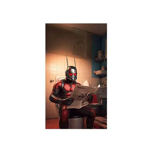 Marvel Comic Poster | Superhero Bathroom Wall Art | Funny Spiderman Reading Newspaper Decor | Cartoon Canvas