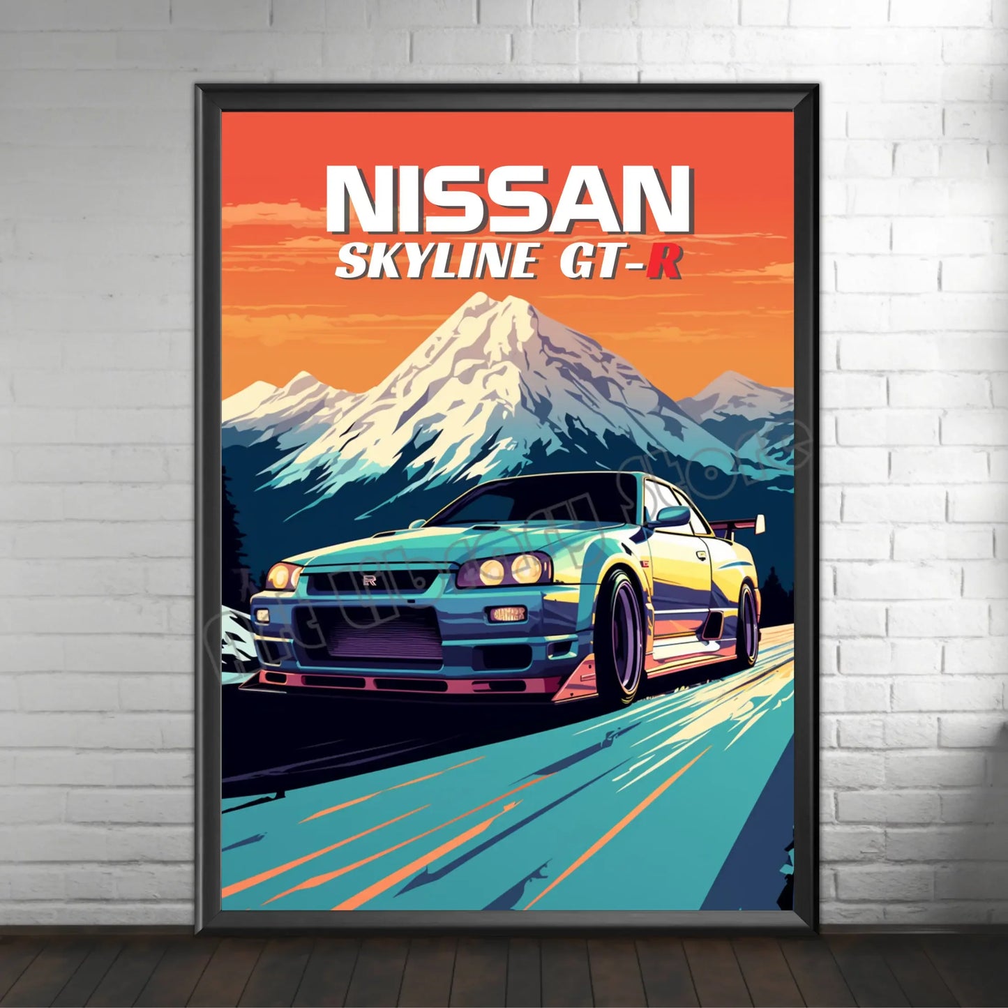 Retro Poster Canvas Painting Japanese Car 1990s Classic Car Nissan Skyline GT-R R34 Wall Art Pictures Home Interior Decor