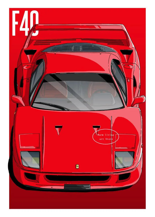 Red Black Luxury Car Ferraris-F40 Posters and Prints Canvas Painting Wall Art Pictures Modern Living Room Office Home Decor