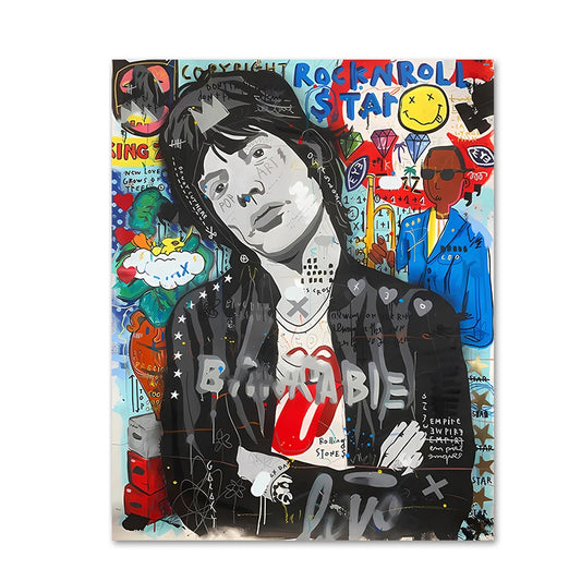 Abstract Street Pop Art Poster | Mick Jagger Portrait | Graffiti Canvas Print | Wall Art for Living Room Decor