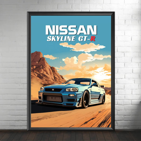 Retro Poster Canvas Painting Japanese Car 1990s Classic Car Nissan Skyline GT-R R34 Wall Art Pictures Home Interior Decor