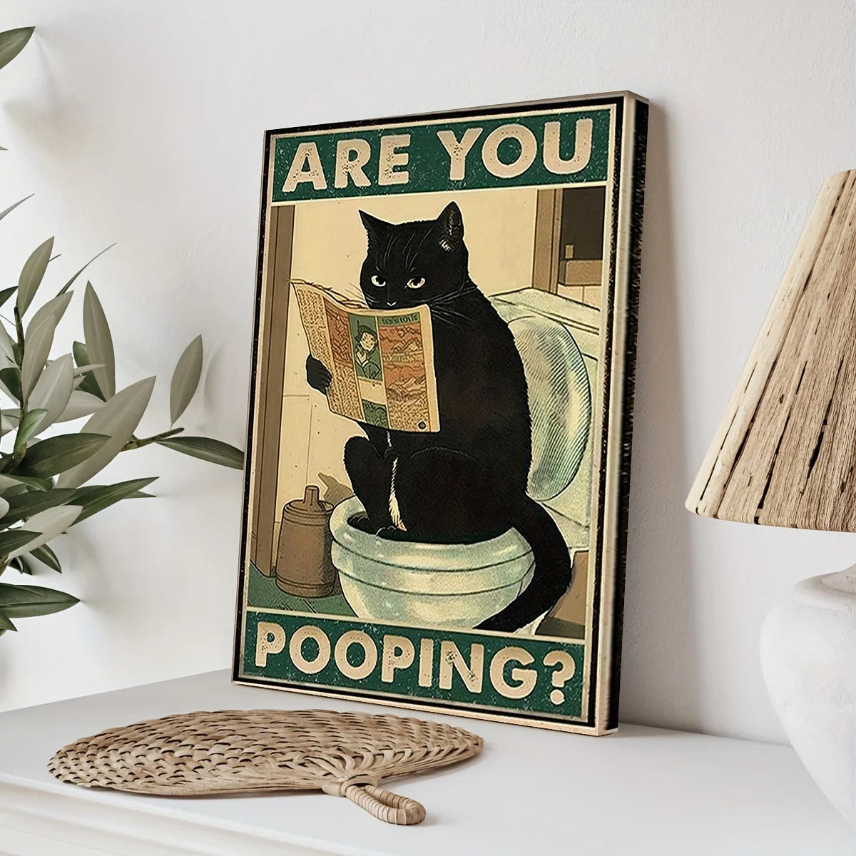 Funny Black Cat Reading Newspaper | Retro Art Poster | Animal Decor for Living Room | Quote Wall Art