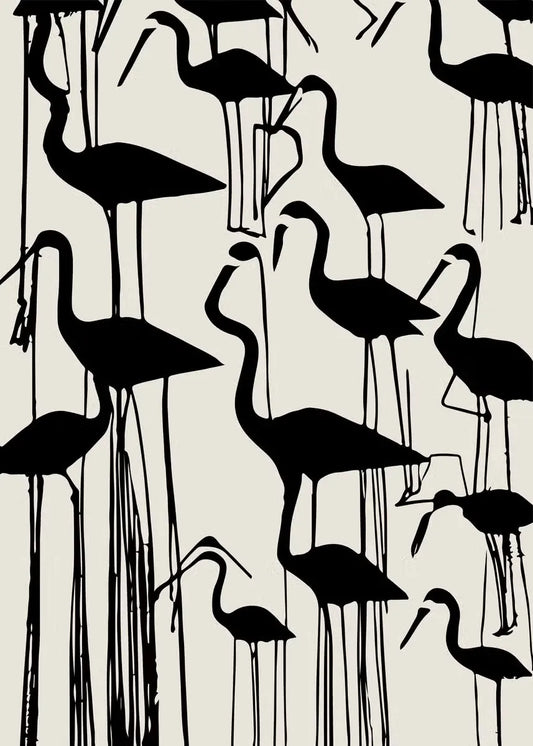 Flamingo Motifs | Japanese Artistic Expressions | Decorative Wall Poster