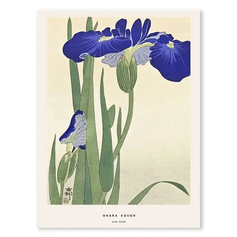 Ohara Koson | Blue Irises Poster | Ukiyo-e Japanese Art | Elegant Home Decor