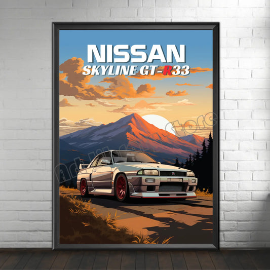 Retro Poster Canvas Painting Japanese Car 1990s Classic Car Nissan Skyline GT-R R34 Wall Art Pictures Home Interior Decor