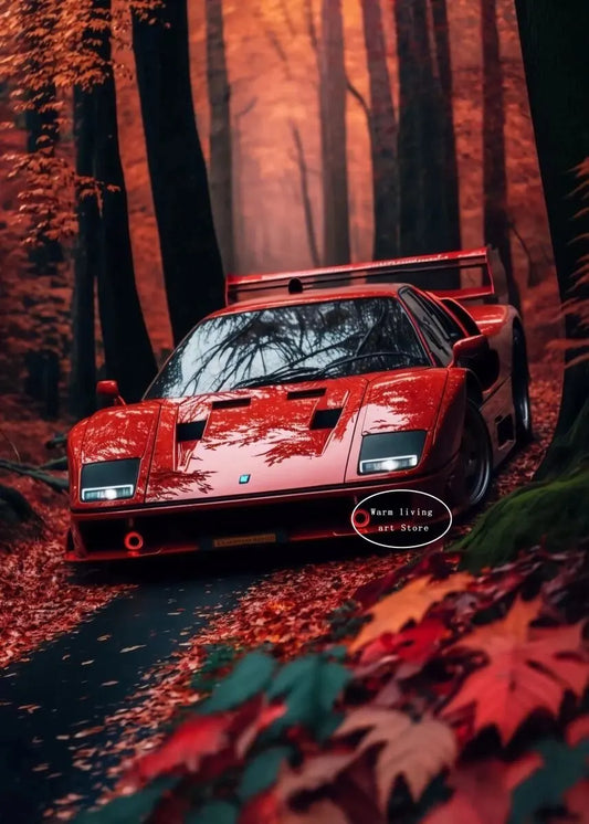 Red Black Luxury Car Ferraris-F40 Posters and Prints Canvas Painting Wall Art Pictures Modern Living Room Office Home Decor