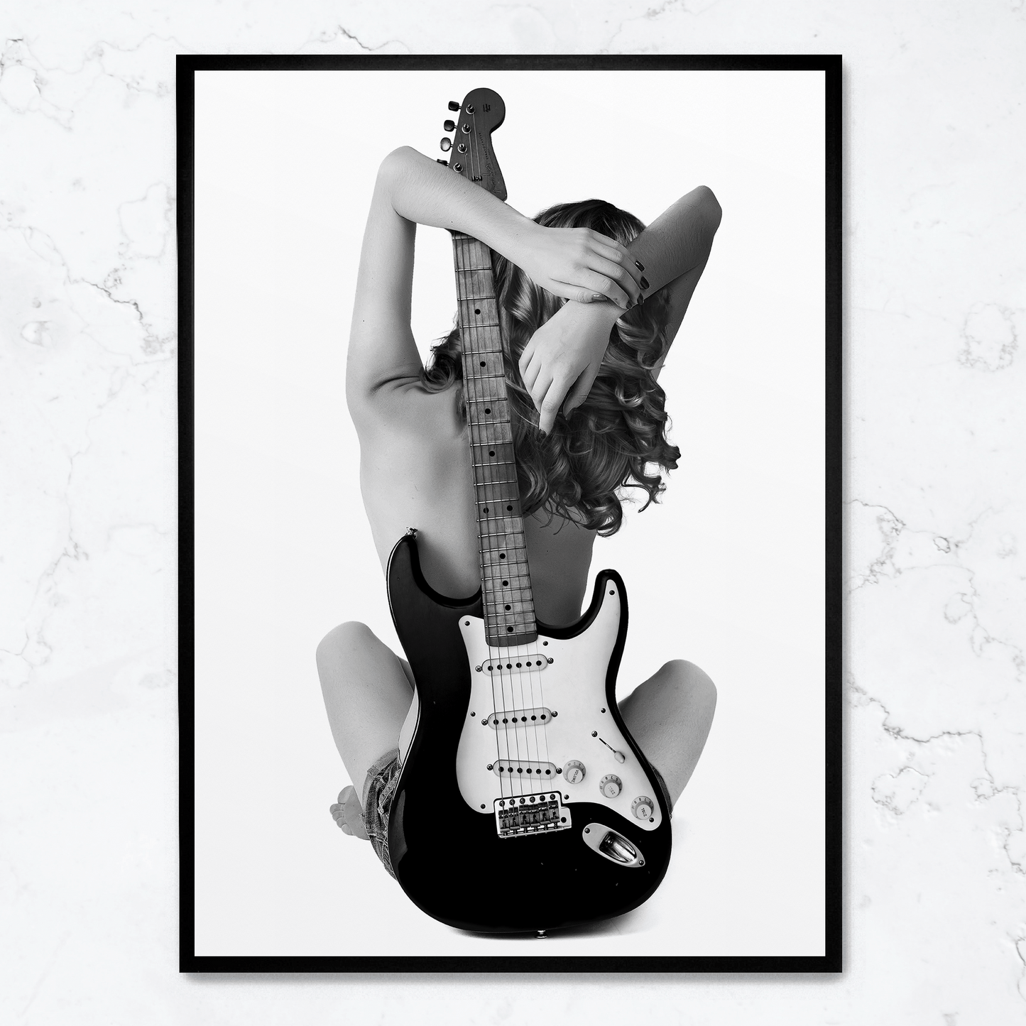 Lady and The Strat Poster | Unique Wall Art | Home Decor | Guitar-Themed Artwork | Vintage Style | High-Quality Print | Decorative Artwork for Living Room or Music Room