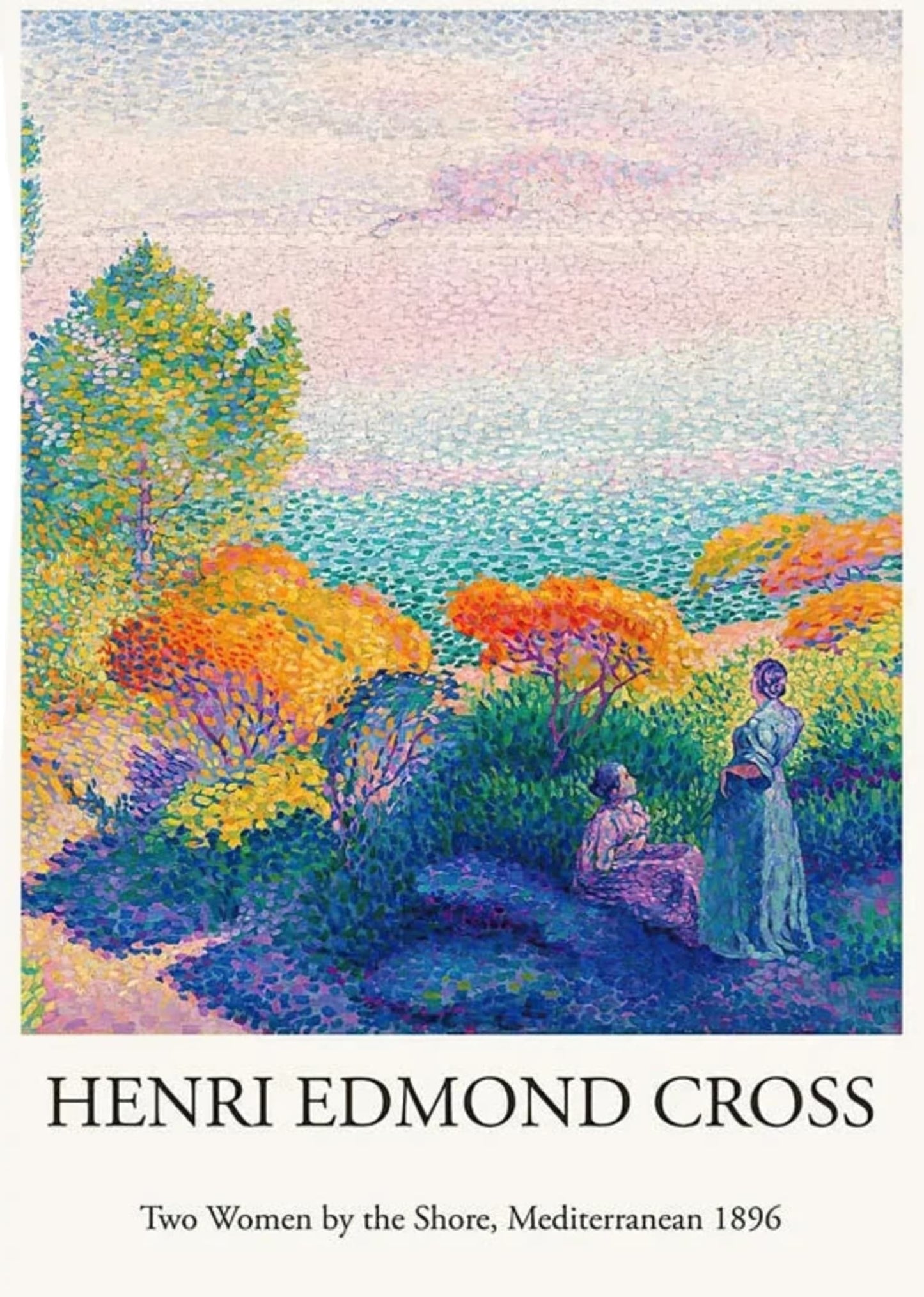Henri Edmond Cross | Two Women by the Shore | Mediterranean Art Poster | Vintage Impressionist Wall Decor | Coastal Scene Artwork